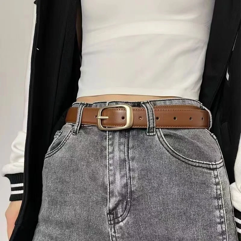 Skórzany pasek dla kobiet z vintage paskami damskimi i wysokiej klasy, letni nowy styl Instagram, niszowe jeansy casual dla kobiet