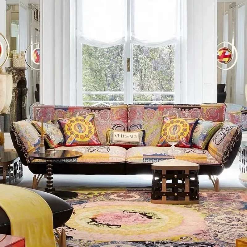 Italian Style 3 Seater Sofa Modern Luxury Fabric Leather Living Room Furniture Designer High End Villa Home Decor