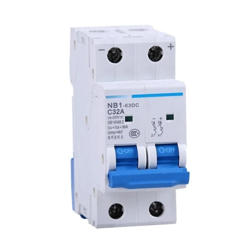 2P Mini DC Circuit Breaker NB1-63DC DC500V 6KA C1A-C63A Overload Short Circuit Protection MCB Switch