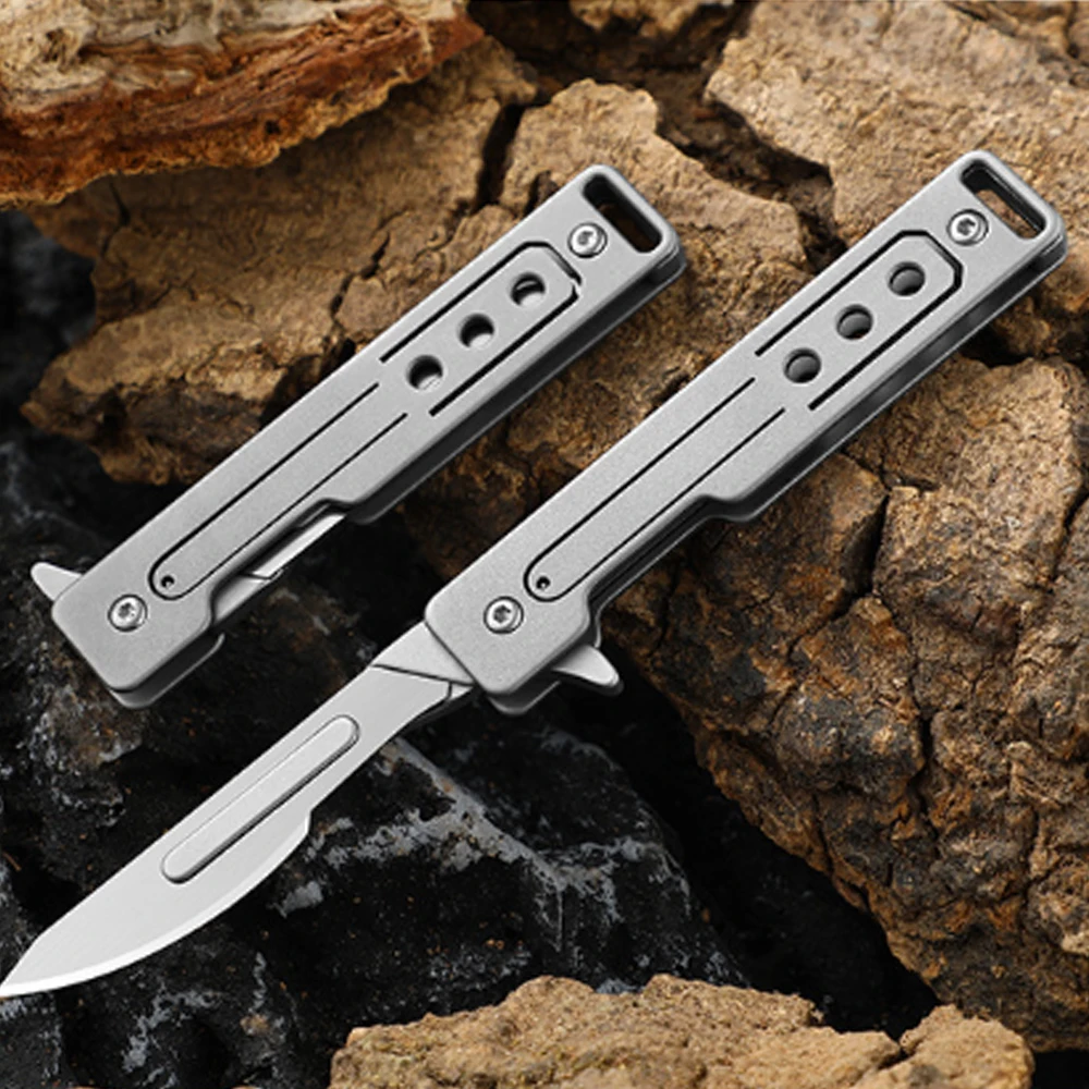 Titanium Alloy Scalpel Fast Open Folding Knife EDC Unpacking Pocket Knife Outdoor Camping Knife with 10pcs Replaceable Blades