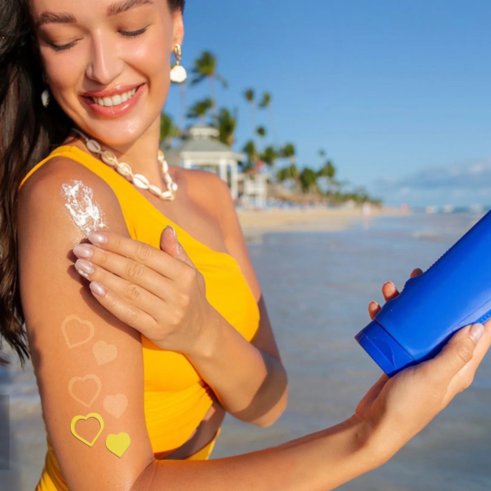 400 قطعة من ملصقات دباغة على شكل قلب شارات الجسم ذاتية اللصق مثقوبة لحمامات الشمس على الشاطئ للاستخدام في سرير دباغة خارجي #4