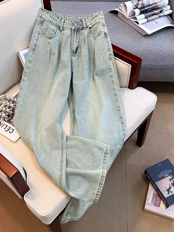 

American Vibe Loose Straight Leg Men's Jeans Autumn Design High Street Wide Leg Dad Pants Casual Youth Faion Jeans