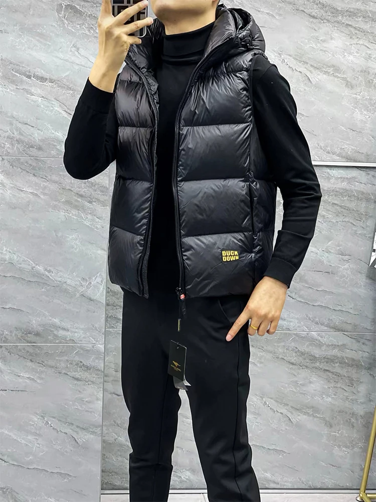 

Men's Casual Hooded down Vest 2025 Winter Faion Warm Svel Jaet Korean Sle Pure Color Versatile Youth ular