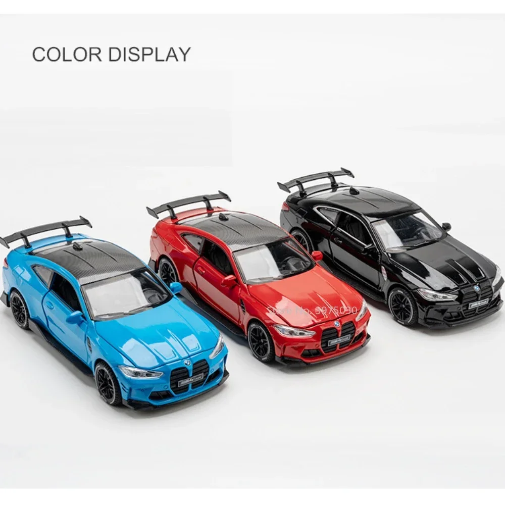 Schaal 1:32 BMW M4 Sportwagens Legering Modellen Speelgoed Rubberen Banden Miniatuur Voertuigen Geluid Licht Trek Auto Kids Collectie Geschenken