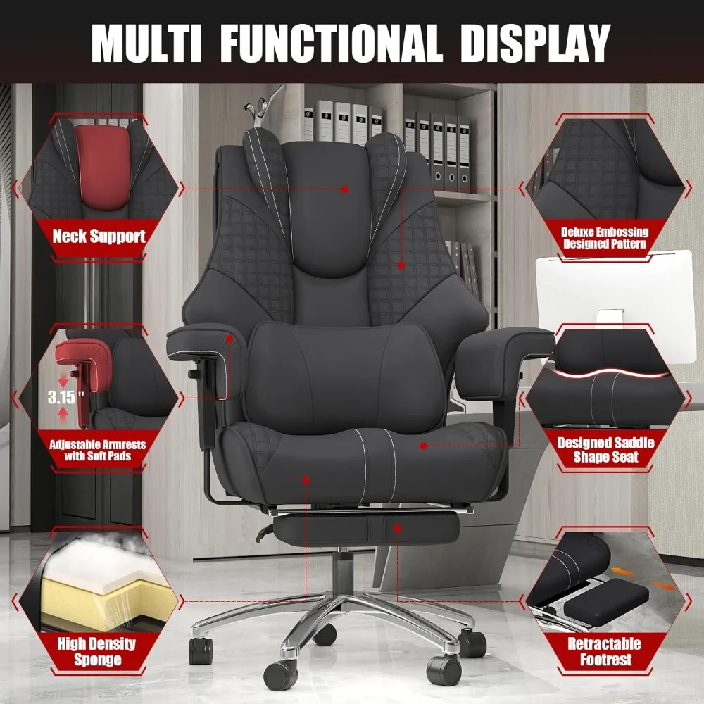 Большое и высокое офисное кресло, кожаное офисное кресло с подставкой для ног для тяжелых людей, широкая эргономичная удобная высокая спинка