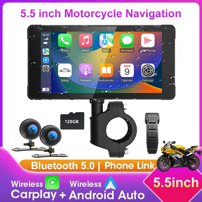 

5.5 Inch Wireless CarPlay Moto Android Auto Portable Digital Motorcycle Dashboard GPS Navigation 1080P Display Screen Monitor