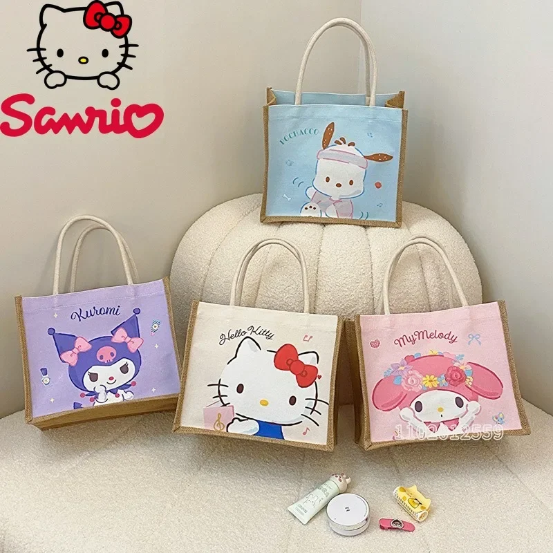 

Sanrio Hello Kitty New Women's Handbag Linen Fashion Trend Women's Shoulder Bag Cartoon Cute Original Women's Bag Large Capacity