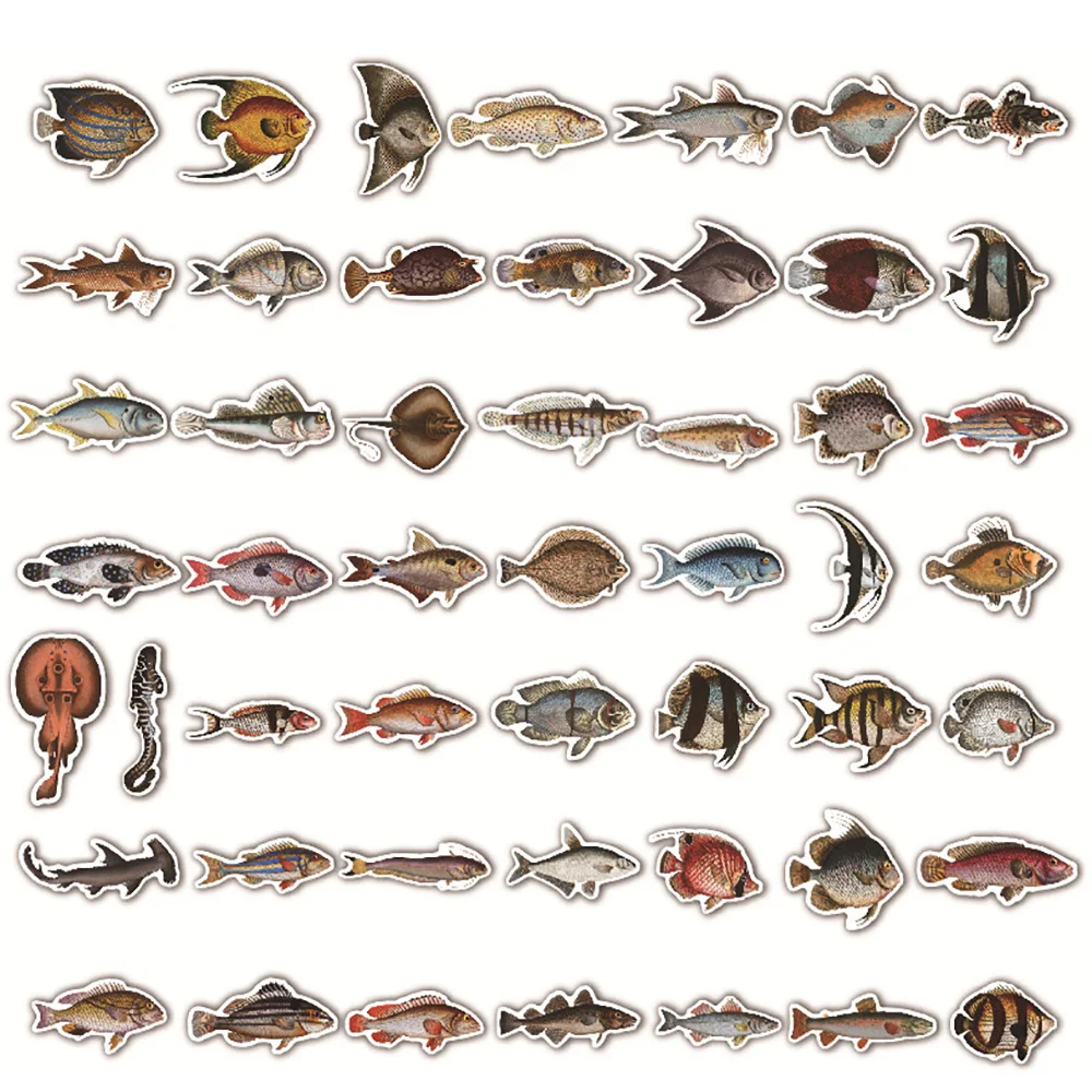 10/30/50/100PCS Cool Fish Animal Stickers decorazione per la pesca all'aperto valigia Scrapbook Phone Laptop Stationery Kid Toy Sticker