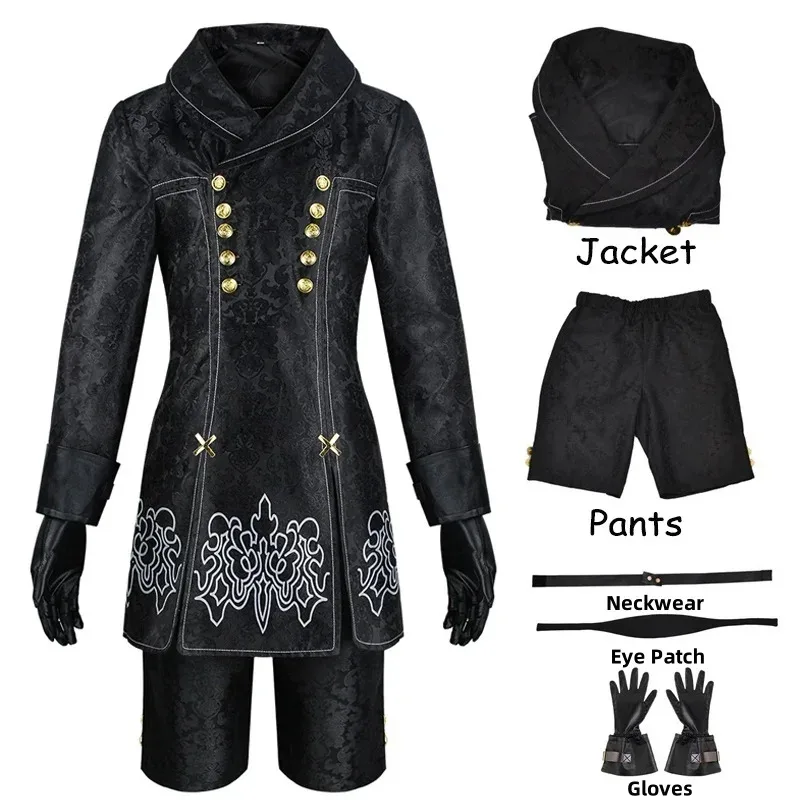 LQGame 9S Cosplay Cotsume YoRHa No. 9 Type S Uniform Jacket Pants Eyemask Gloves Wig for Halloween Comic Con