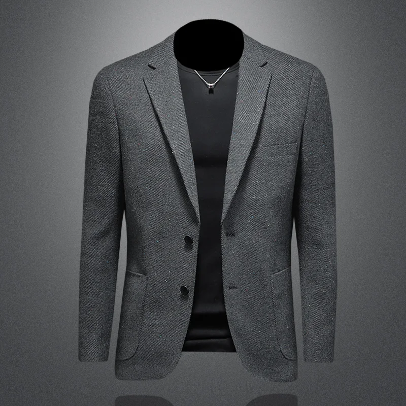 

Мужской однотонный приталенный костюм из шерстяной смеси в корейском стиле, модный, повседневный, на все сезоны, стандартный крой