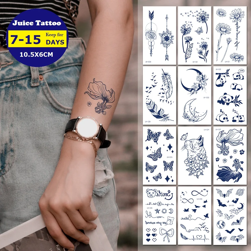 

Juice Tattoo Sexy Waterproof Temporary Tattoo Flower Letters on Hand Arm Waist Herbal Tattoo Stickers Fake Tattoos for Men Women