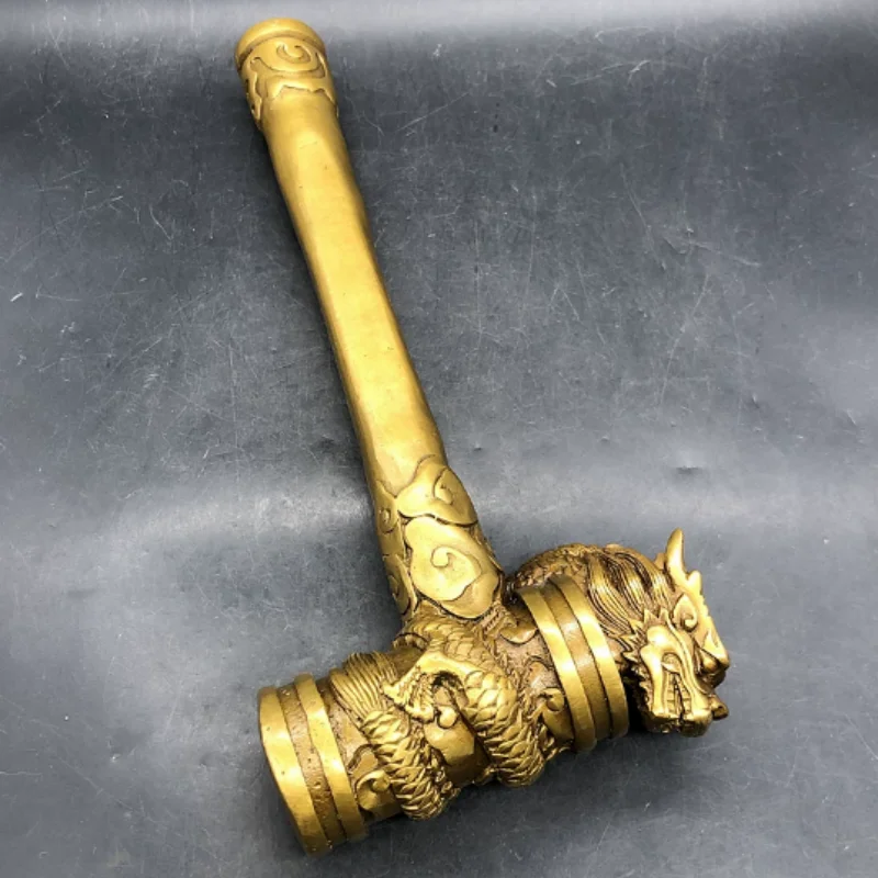 Antique copper carving Qing Qianlong dragon head hammer folk art collection handicrafts ornament creative decorations