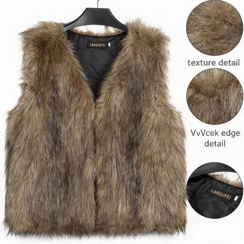 

Women's Fluffy Faux Fur Vest - Vintage Style Sleeveless Warm Waistcoat Autumn Winter Fashion Outerwear Jacket for Women
