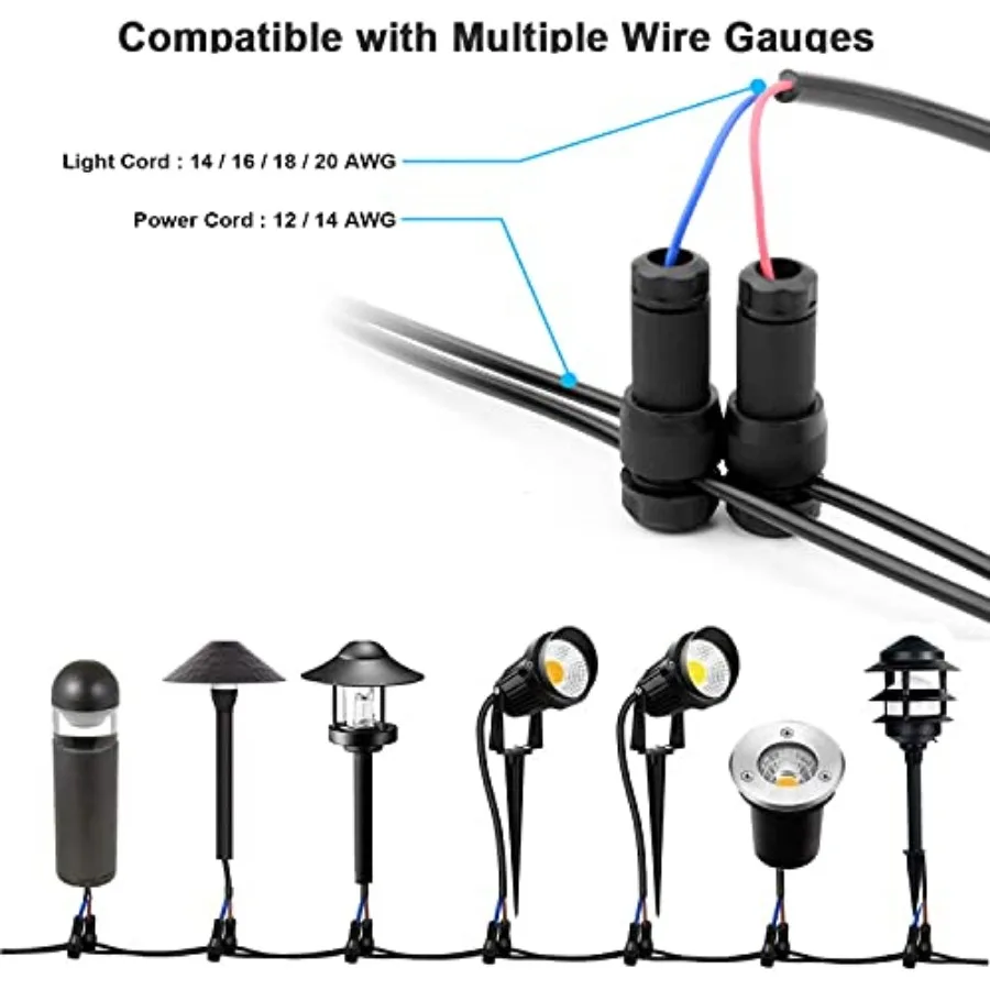 Low Voltage Wire Connector Landscape Lighting Connectors Waterproof for 12/2 14/2 Gauge Cable Low Voltage Connector for Outdoor