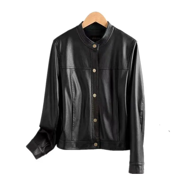 Women's Faux Leather Jacket Stand Collar Single Breasted Long Sleeve Stylish Trendy Versatile Commuter Casual Daily Wear Jacket