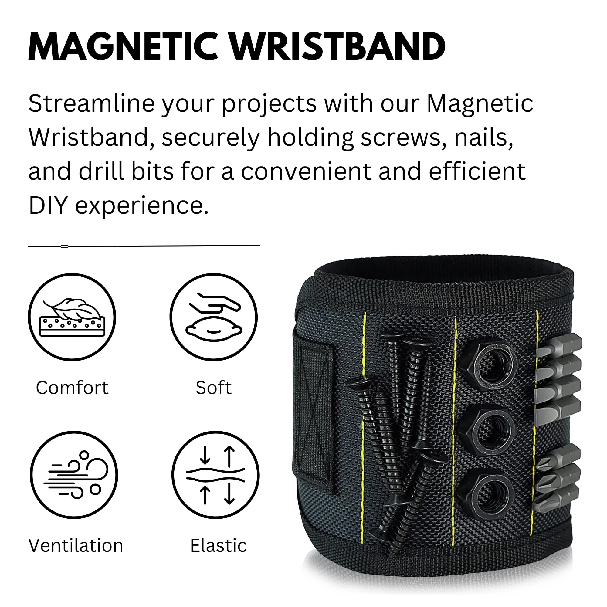 Magnetic Wristband Tool Belt with 10 Strong Magnets for Fixing Screws Nails Bolts Drills Fasteners Scissors Best Gift for Men