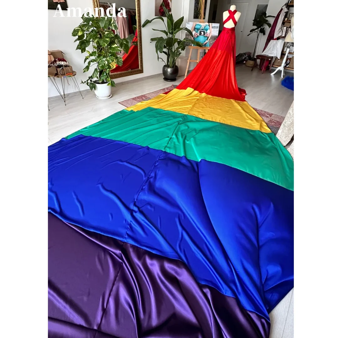 Amanda Rainbow Diana Dress LGBTQ Friendly Style Flying Photo Shoot Dress Train Length 5 mt 16.4 ft Open Back Flying Dress