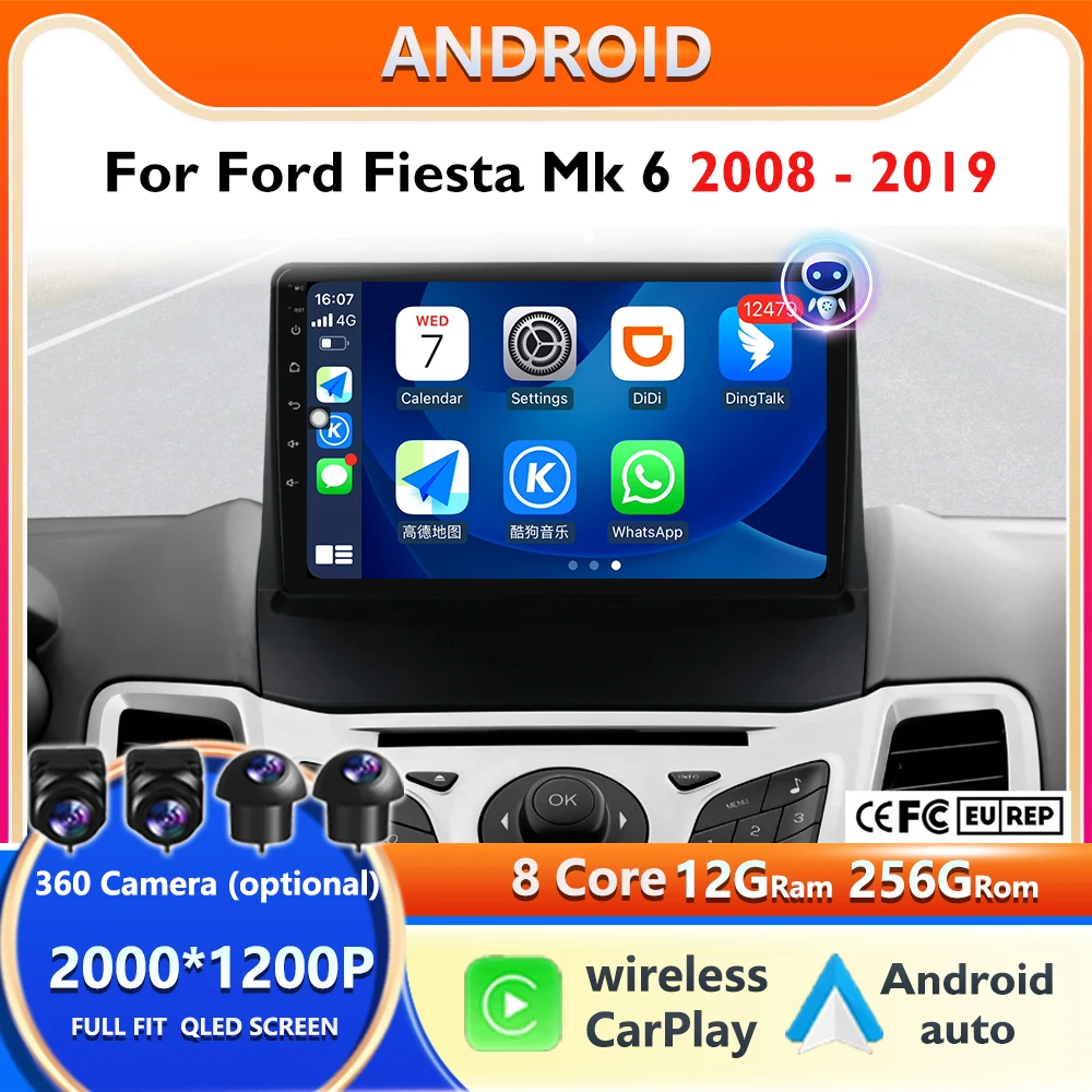 2din أندرويد 14 راديو السيارة لفورد فييستا Mk 6 2008 - 2019 مشغل فيديو الوسائط المتعددة 2din الأساسية نظام تحديد المواقع ستيريو 4G dsp Carplay السيارات #1