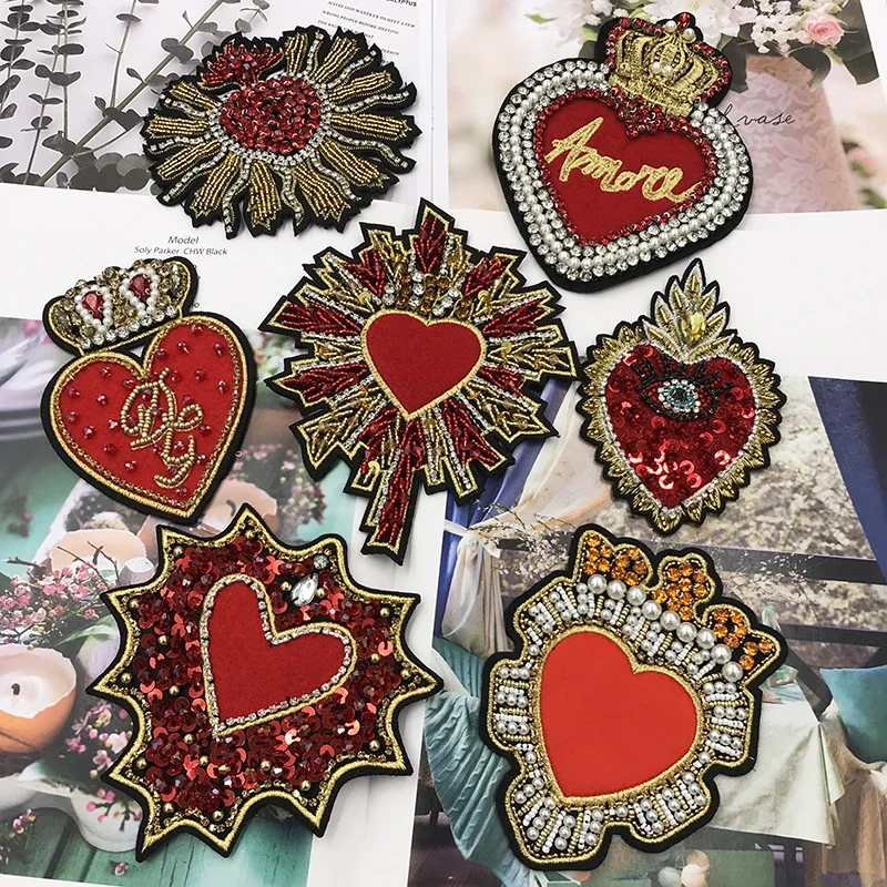 Embroidery Sequined Alphabet Pearl Letter Cross Patch,sequins Heart Beaded Eye Patches Badges Appliques for Clothing WF2210252