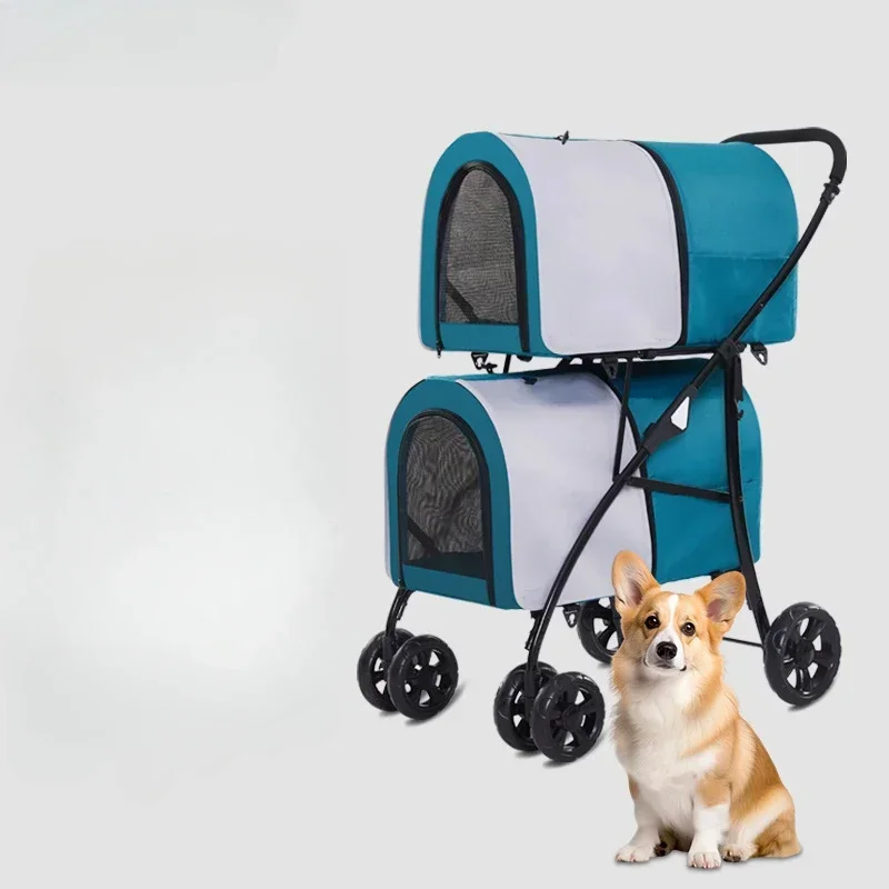 

Large Space Double-layer Pet Cart Outdoor Light and Easy To Fold Cat and Dog Cart