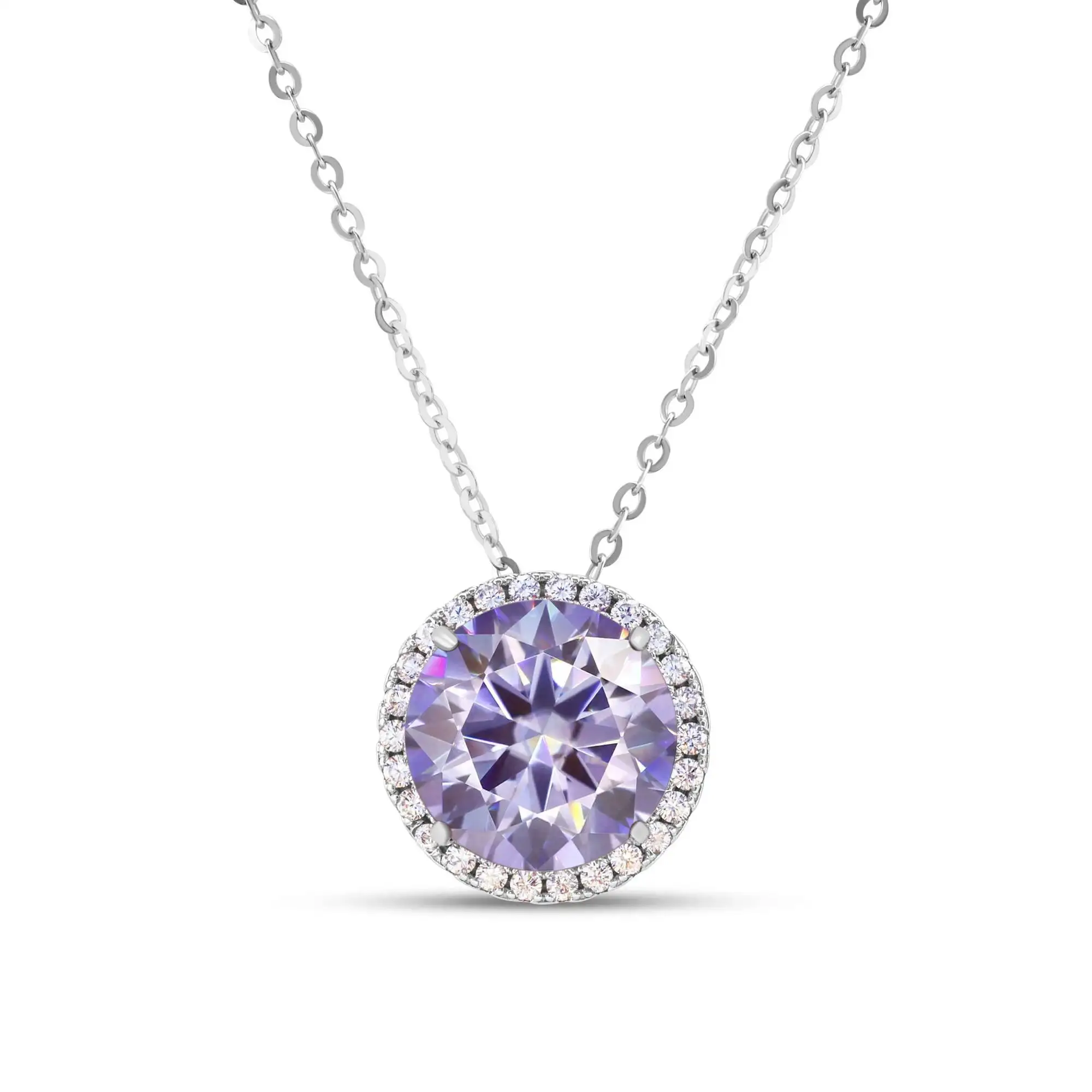 5 Karat geschliffener D Moissanit Diamant-Anhänger Halskette, runde Fassung, 925er Sterlingsilber Schlüsselbeinkette für Damen – Detail 2