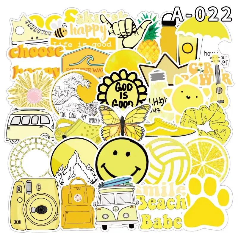 

Girl's Yellow Cute Water Bottle Stickers 50 PCS Waterproof Laptop Aesthetic Stickers for Hydroflask Luggage Computer Phone Car