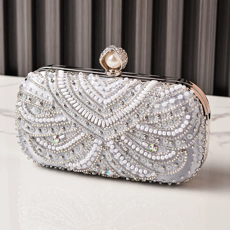 

Роскошная вечерняя сумка с вышивкой бисером и шипами, свадебный банкет, вечерние кошельки из бисера, серебро, новинка в сумочке, клатч Casamento