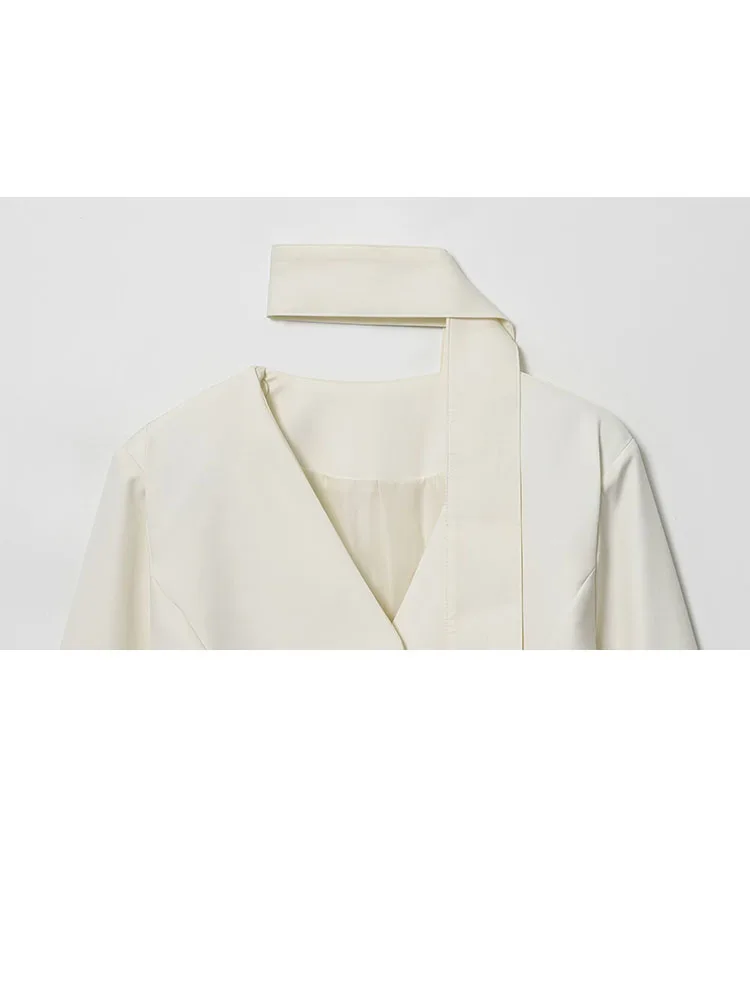 HH خريف شتاء المرأة وشاح طوق الخامس الرقبة السترة مصممة الصوف مزيج سليم صالح البدلة سترة مرتفعة الأساسية ملابس خارجية جديدة