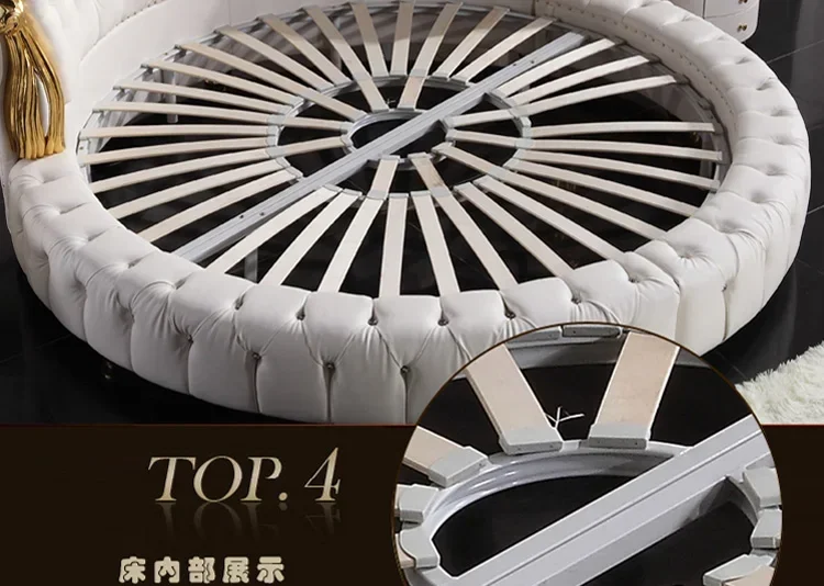 (1 سرير + 2 حامل ليلي + مرتبة)/مجموعة أثاث غرفة نوم منزلية بتصميم أوروبي مستدير ناعم