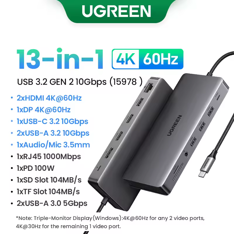 UGREEN Dual HDMI USB-C HUB 8K 4K HDMI Adapter 10 in 1 Splitter with RJ45 USB3.0 PD 100W Dock for MacBook Pro Air Laptop USB HUB - Image 10
