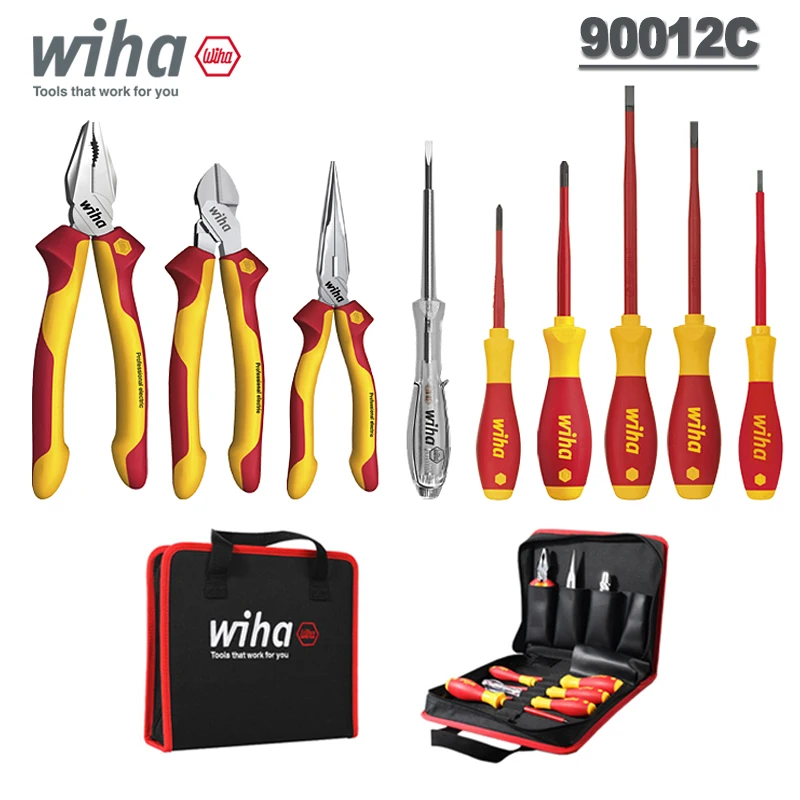 WIHA 90012C Electrician's Insulation Tool Set with Insulated Pliers Set Screwdriver Set and Tool Bag Hand Tool