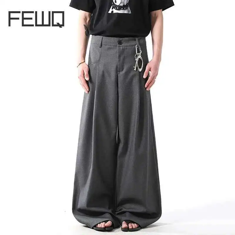 FEWQ Business Casual Men's Suit Pants Straight Solid Color Pleated Simple Loose Wide Leg Male Bottom Sping Menswear 24K2784