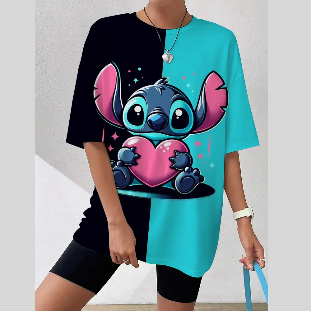

Gothic Stitch Disney Funny Cartoon T Shirt Women Lilo Stitch T-shirt Graphic Tshirt Hip Hop Top Tees Female Clothes