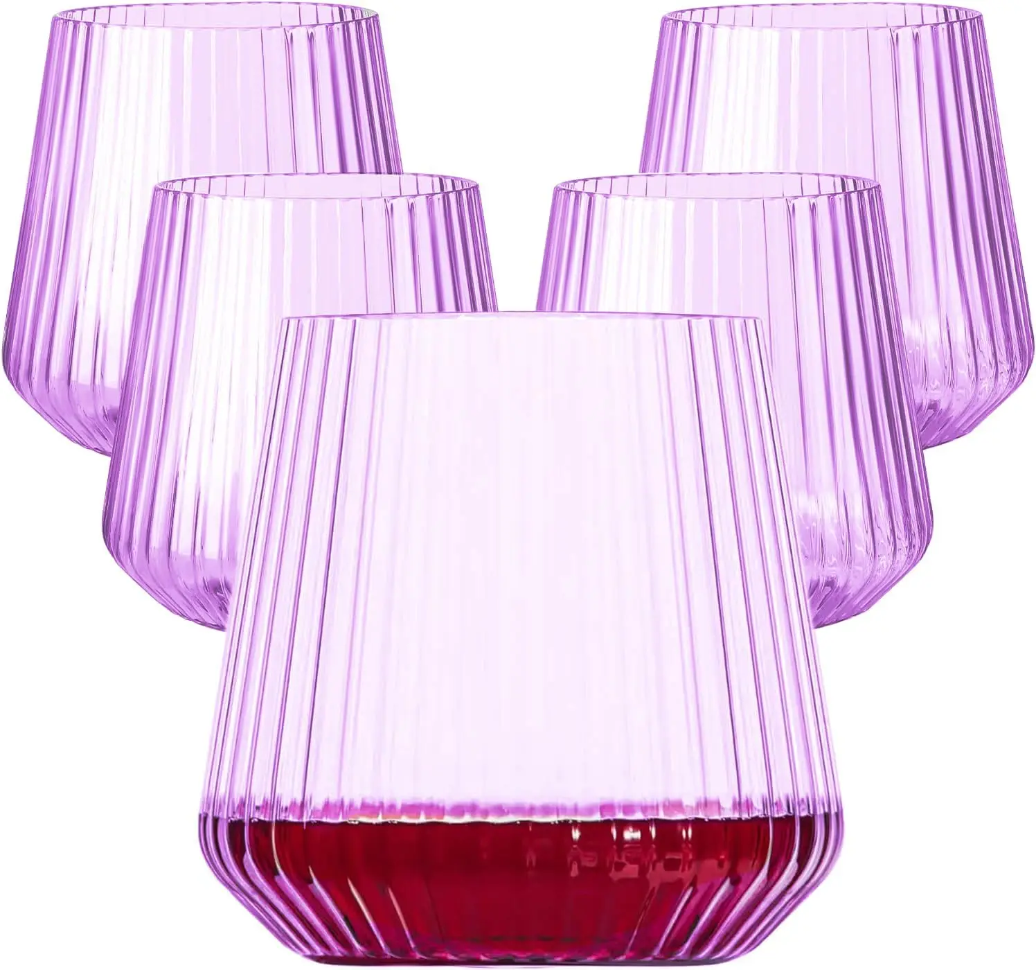 

40 Pack Plastic Ribbed Wine Glasses, 14Oz Origami Disposable Wine Glasses Unbreakable Clear Plastic Cocktail Glasses Rec
