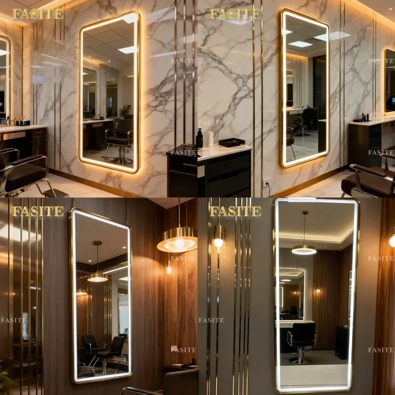 For Hair Stainless Steel Barber Shop Mirror Table Single Double Sided Floor To Ceiling Wall Mounted Cutting Chair