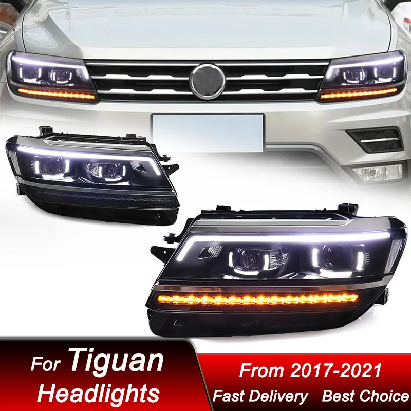 Car Headlights For VW Tiguan 17-21 high style LED Auto Headlamp Assembly Upgrade High Configure Projector Lens Accessories Kit