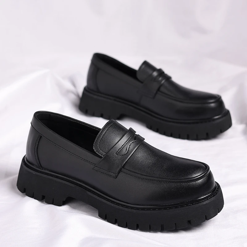 

Black Platform Loafers Slip On Chunky Sole Casual Dress Shoes Comfortable Fashion Footwear For All Match For Daily Wear Office