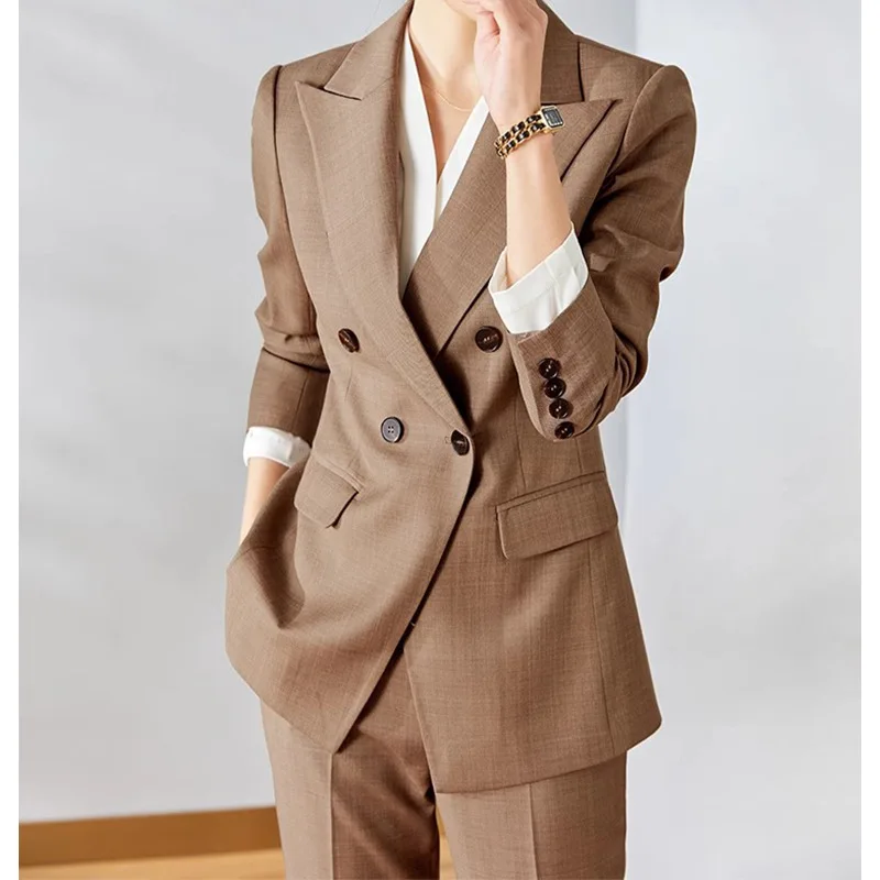 

Women Spring And Autumn Pants Suit Commuter Double Breasted Suit OL Business Casual Cuit Pencil Pants Two Pieces Set