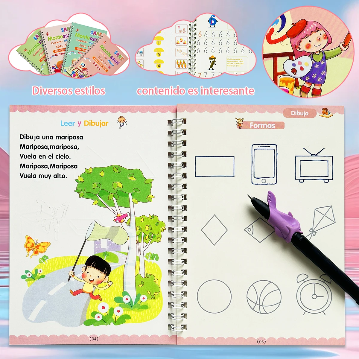 

4 шт. волшебная тетрадь с пазами, обучение управлению ручкой, образование для раннего письма, подарки на Рождество и Новый год