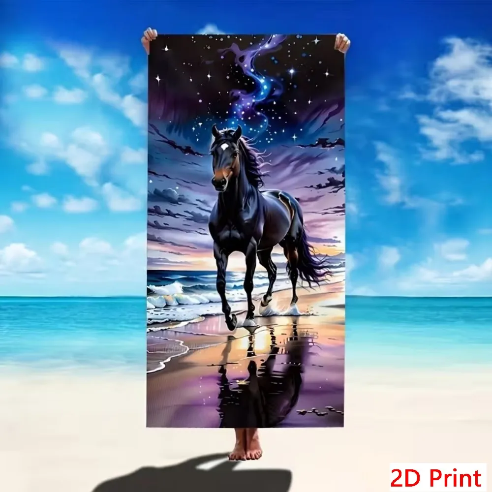 Dreamy Artistic Microfiber Beach Towel Oversized Starry Night Horse Quick Dry Sand Free Giant Bath Sheet Large XL Pool Blanket