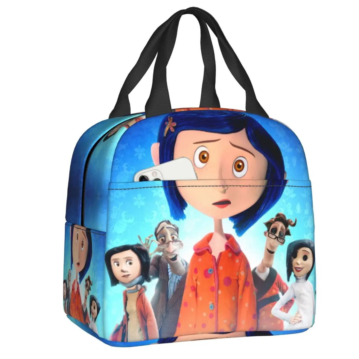 Custom Halloween Coraline Horror Movie Lunch Bag Women Cooler Warm Insulated Lunch Box for Student School Food Picnic Tote Bags