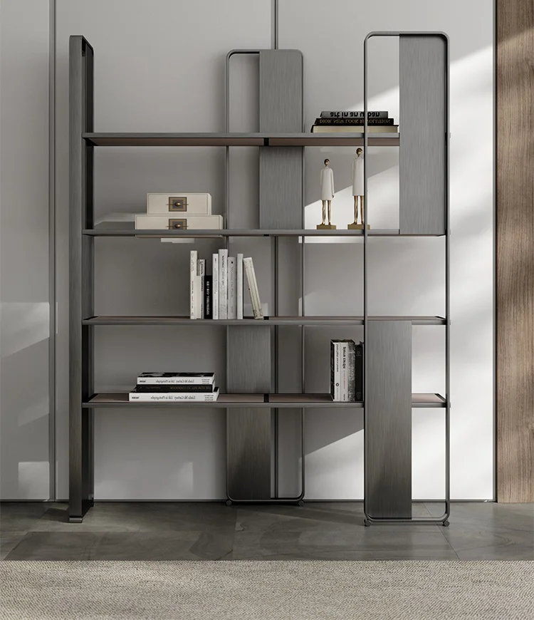 

Italian-style high-end stainless steel bookshelf modern minimalist multi-storey rack villa light luxury floor-to-ceiling partiti