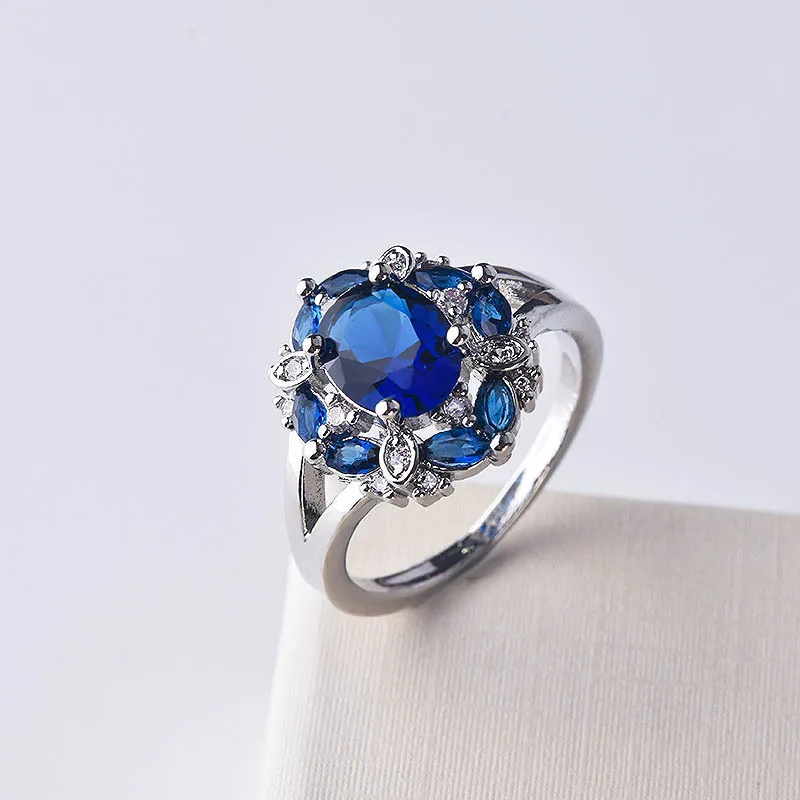 S925 Sterling Silver Ring New Hot Sale Ladies Party Light Blue Gemstone Jewelry