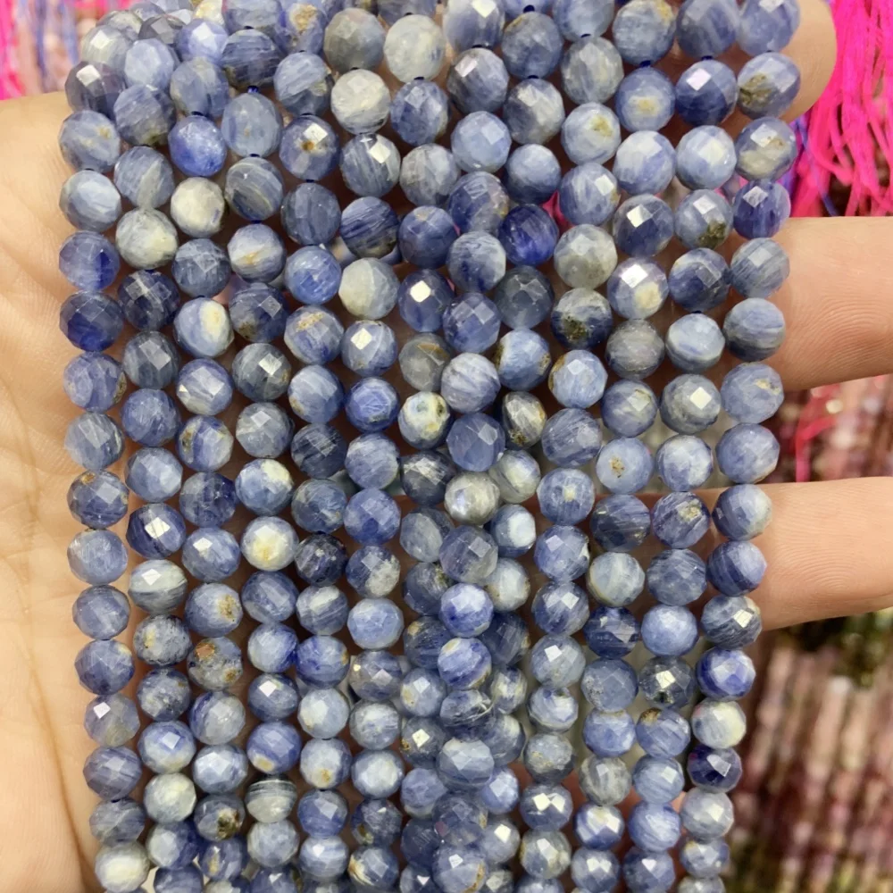 Natural Stone Beads 6mm Faceted kyanite Colored Fluorite Round Zircon Crystal pink opal Loose DIY Beads for Jewelry Making 15