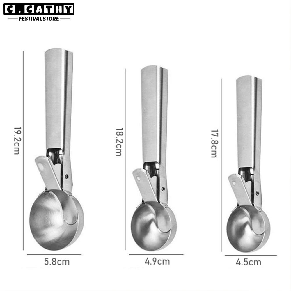 Ice Cream Scoop Stainless Steel Digger Non-Stick Watermelon Fruit Ball Yogurt Spoon Home Kitchen Multifunctional Tool