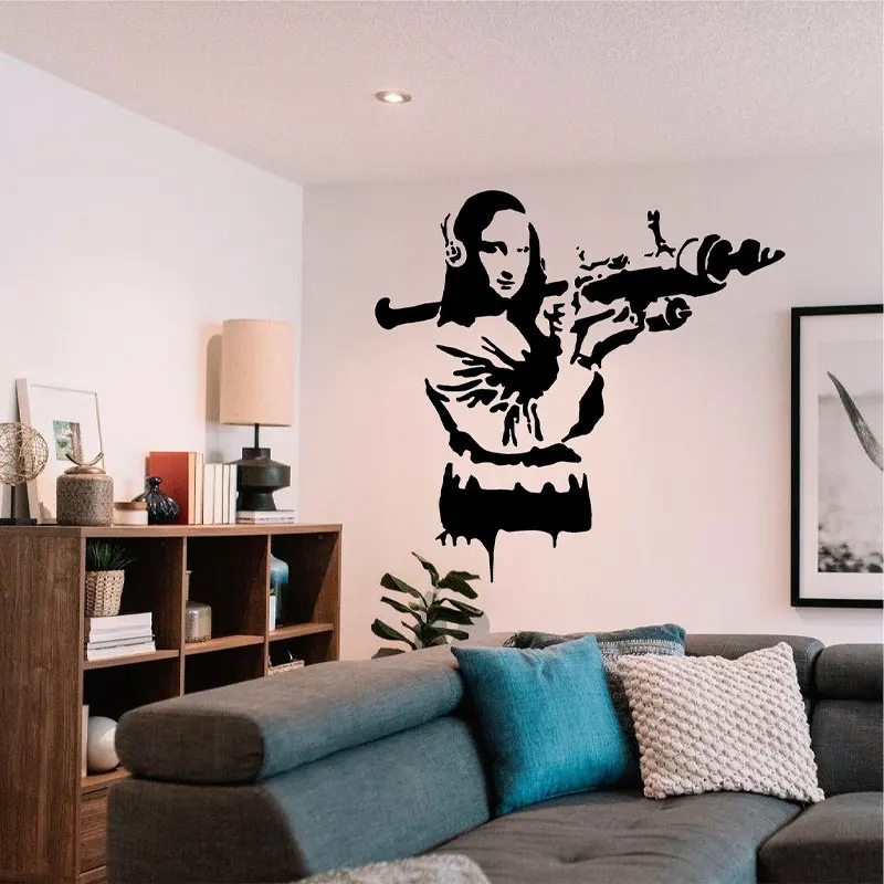 

Funny Women Smile Launcher Street Banksy Mona Lisa Wall Decals Vinyl Home Decor for Room Self-adhesive Art Sticker Murals Q131