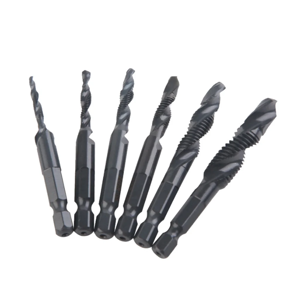 탭 도구 탭 드릴 비트, 1/4 인치 (6.35mm) 육각 생크, 블랙 색상, 목재 플라스틱 알루미늄 수공구용 태핑 스레드에 내구성