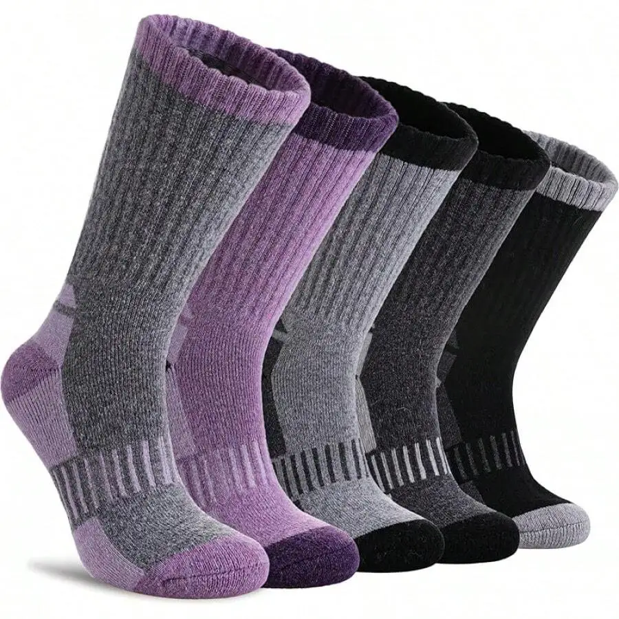 

Merino Wool Hiking Socks Thermal Warm Winter Boot Crew Cushion Walking Work Socks 5 Pairs