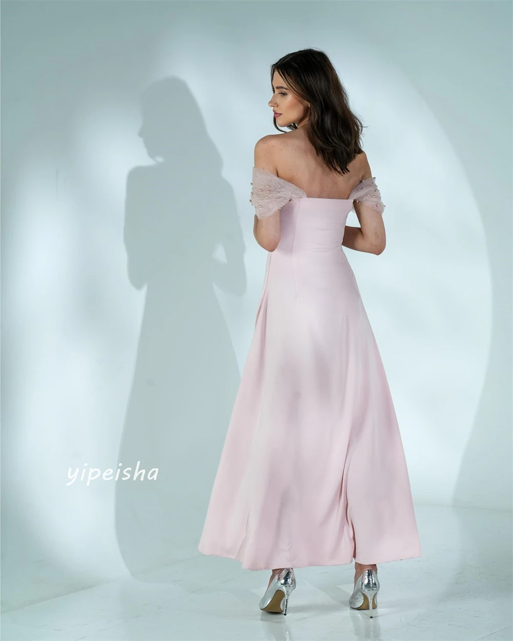 Ball Dress Jersey Beading Ruched Graduation A-line Off-the-shoulder Bespoke Occasion Gown Midi Dresses Saudi Arabia Evening