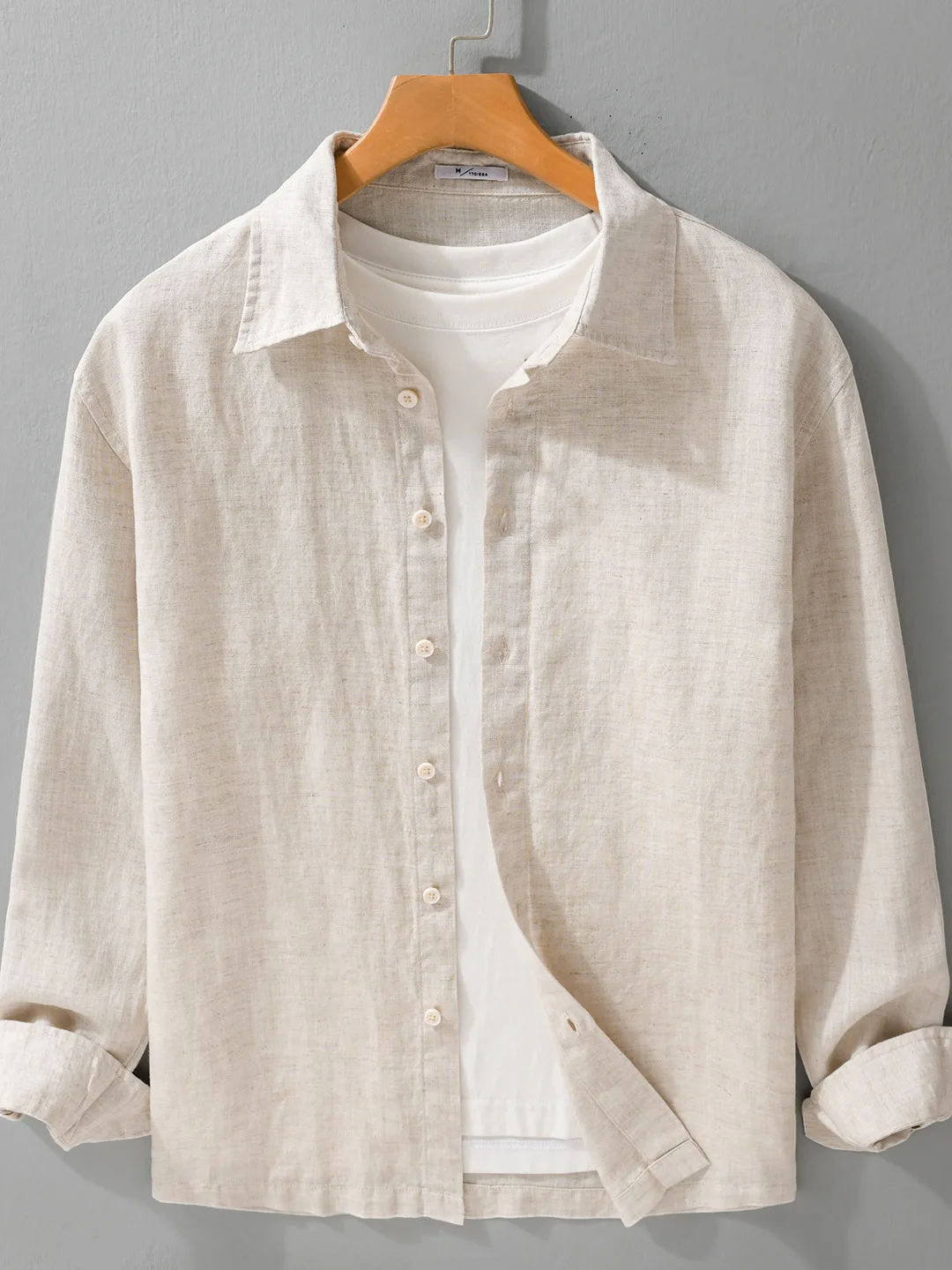 

Men's Pure Color Linen irt Breathable Lightweight Casual Sle Long Sve Button down Thin Fabric Mixed Blend irt